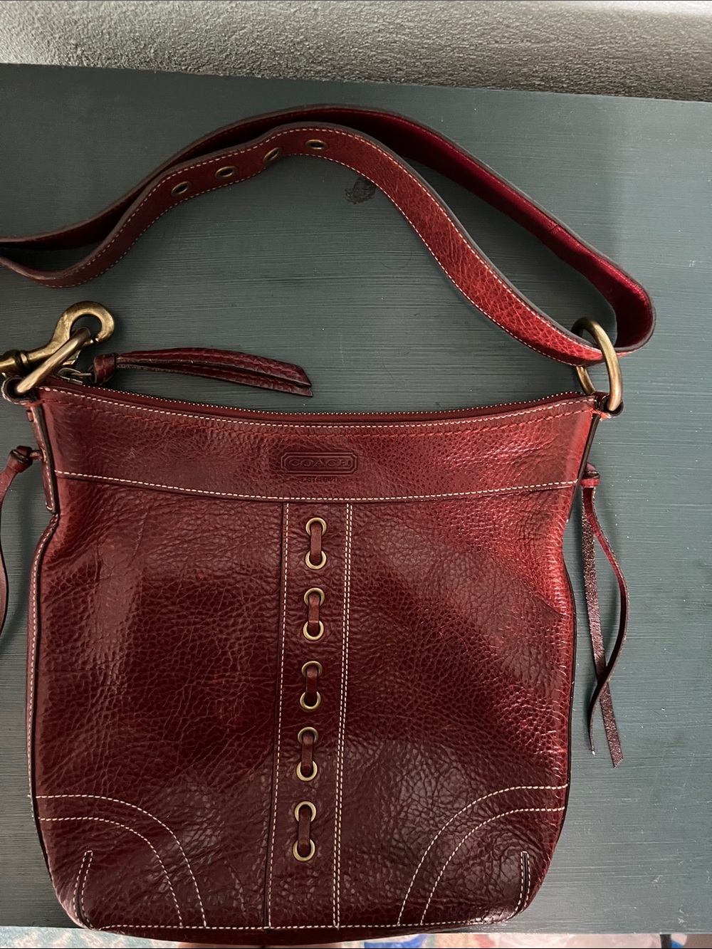 Coach Pebbled Leather Shoulder Bag in Burgundy
